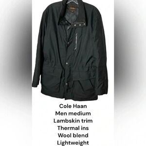 Cole Haan performance jacket,black,wool blend,lambskin trim,thermal,career,snaps